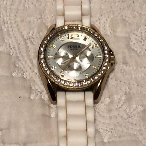 Gold and White Fossil Watch